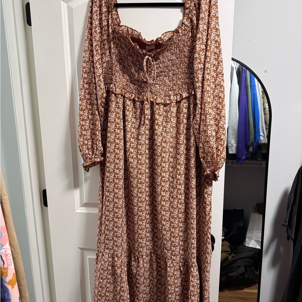 Pink Lily Rust Brown Floral Long Sleeve Maxi Dress